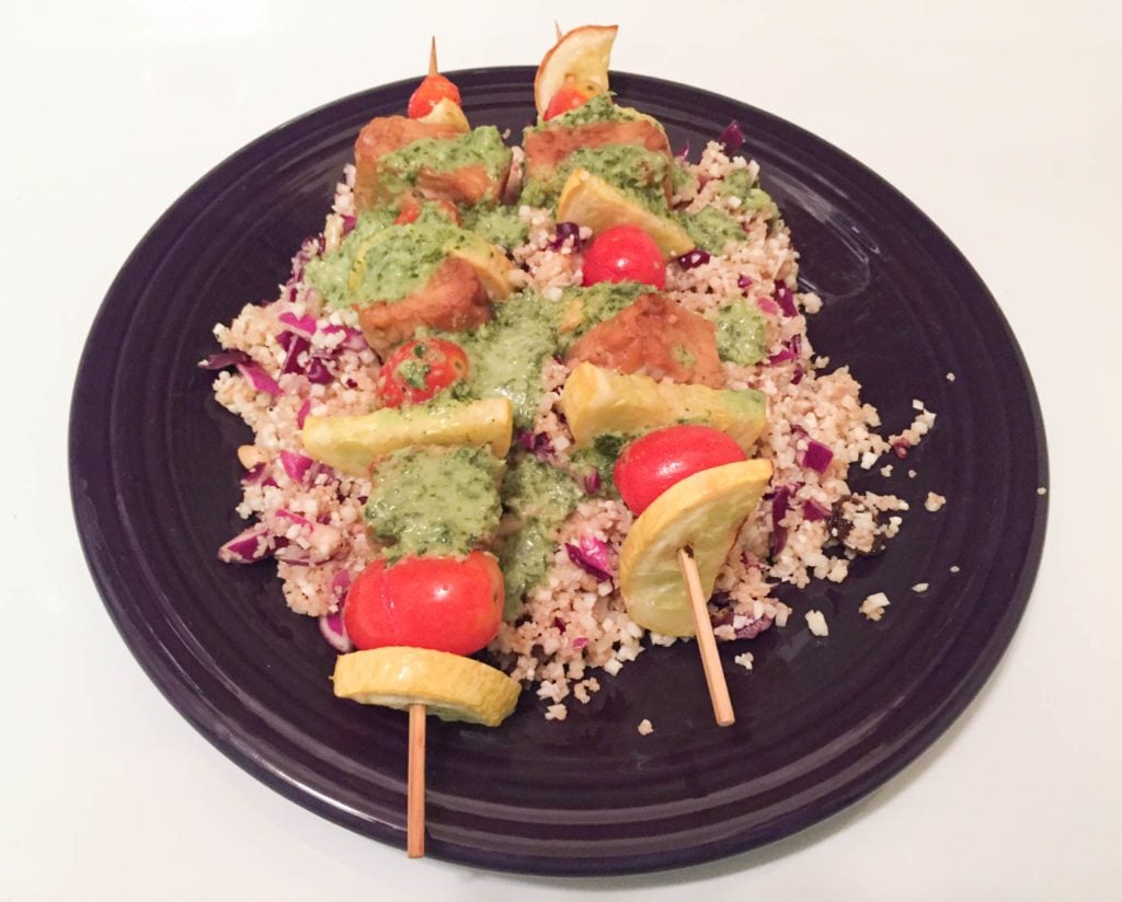 Finished kabob skewers after cooking from Green Chef