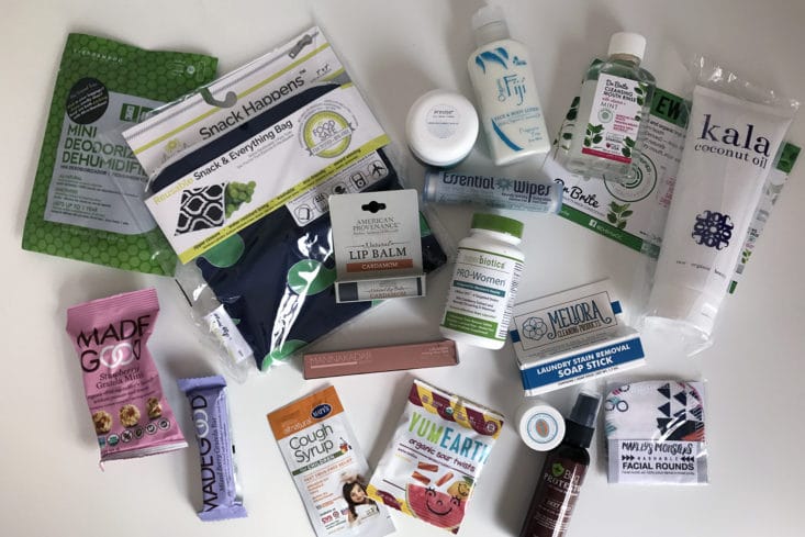 Ecocentric Mom June 2017 Mystery Box Review - All items on table
