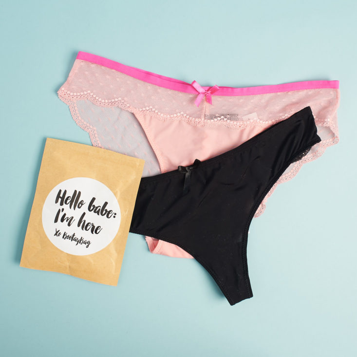 BootayBag October 2017 underwear, one black, one pink