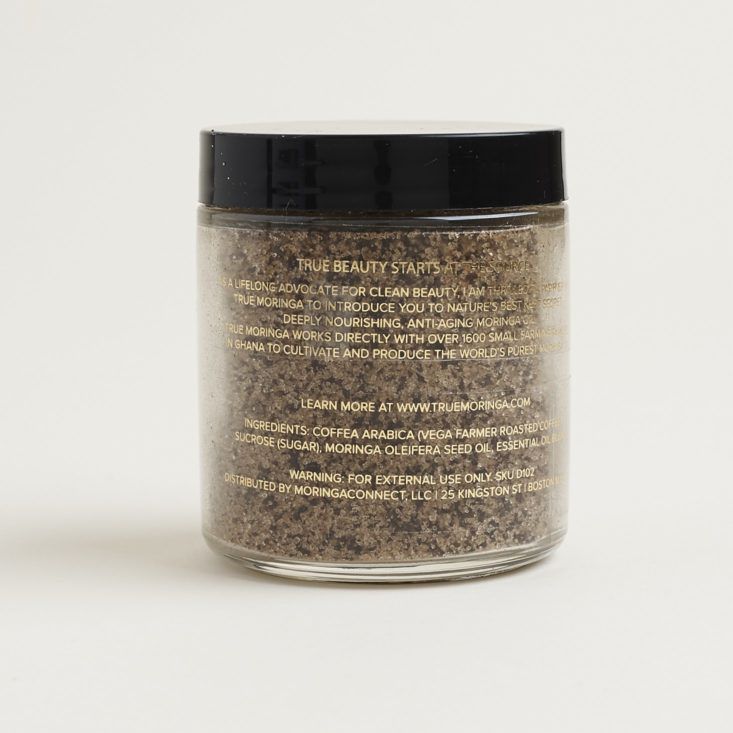Back of jar of True Moringa Rejuvenating Body Polish