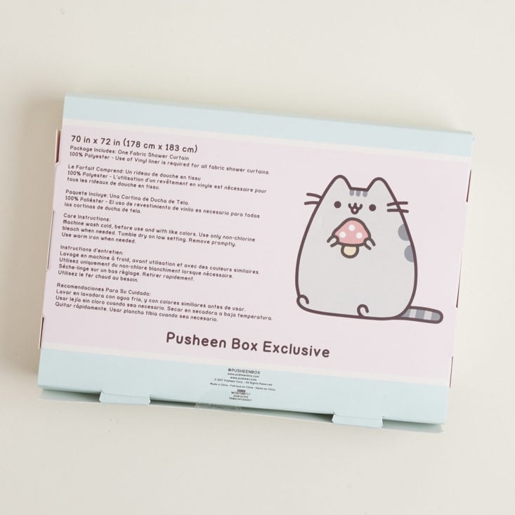 back of Packaging for Pusheen shower curtain