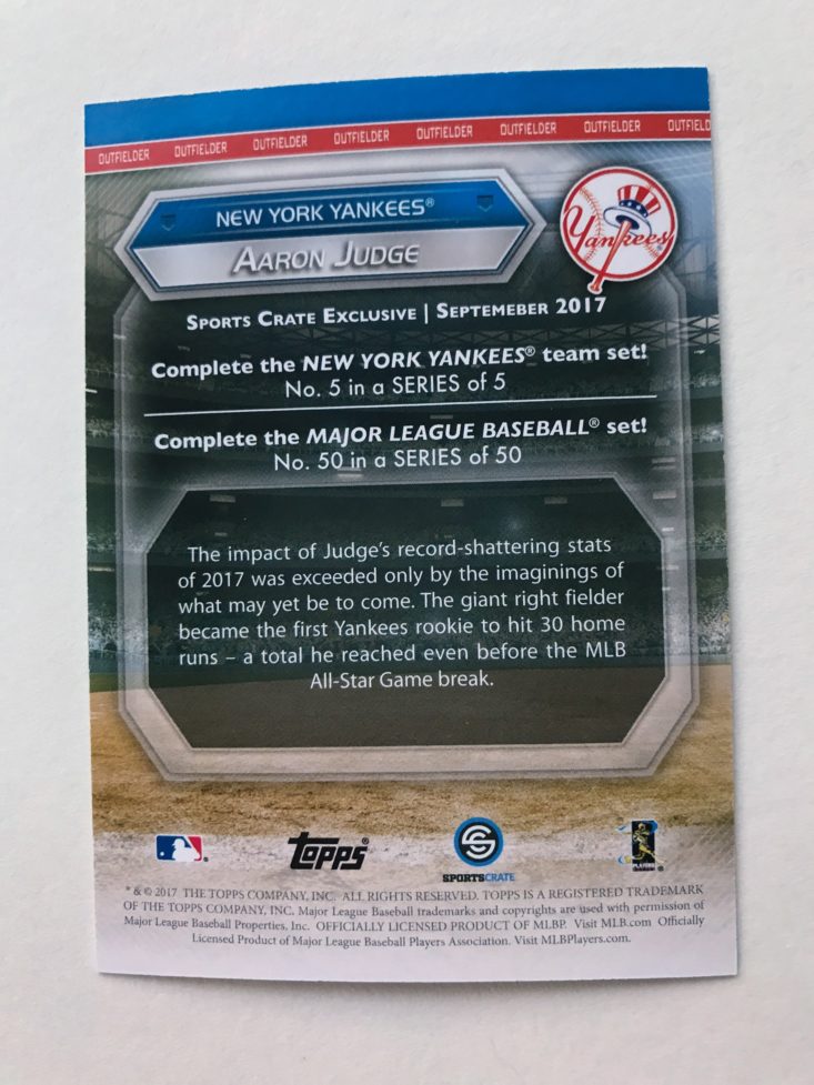 SportsCrate by LootCrate September 2017 NY Yankees