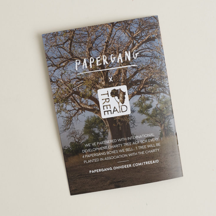 Back of booklet explaining Tree Aid partnership