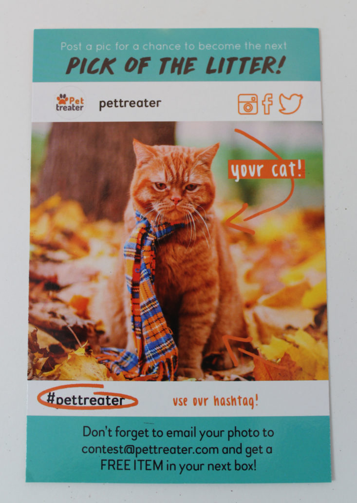 Pet Treater Cat Pack November 2017 Booklet Back