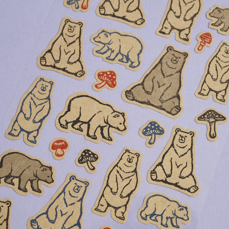 close up of bear and mushroom stickers