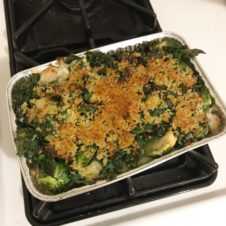 finished brussels sprout gratin in tin