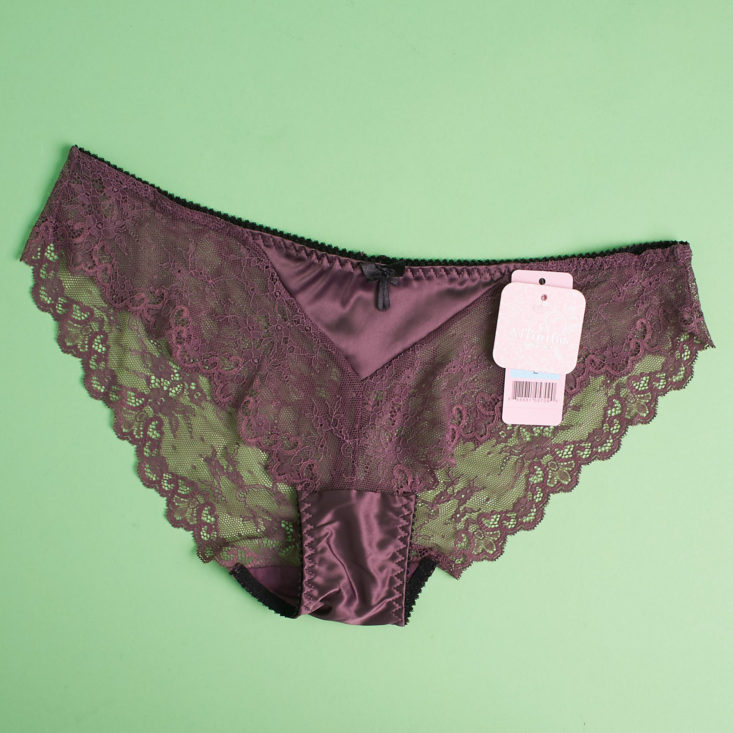 grayish purple lace underwear with silk accent