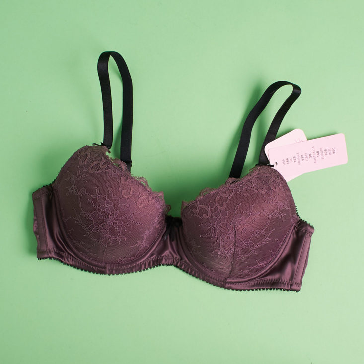 grayish purple padded bra with lacy overlay