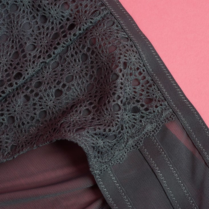 Closeup on the lace details of the Adore Me Bettie Hipster brief