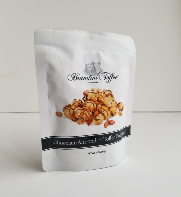 Brandini Toffee Chocolate Almond Toffee Popcorn package closed