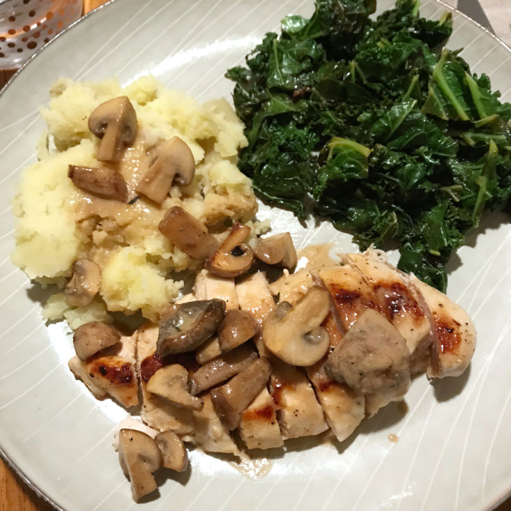 close up of plated Seared Chicken & Mashed Potatoes with Mushroom Pan Sauce
