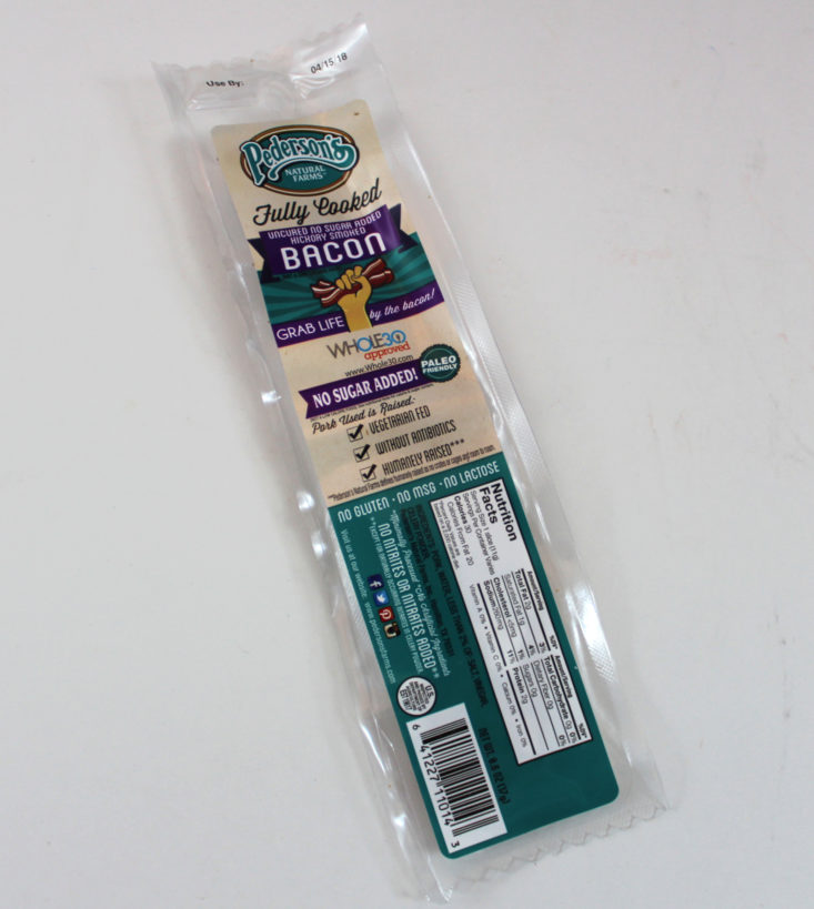Pederson’s Natural Farms Fully Cooked Bacon in vacuum sealed package