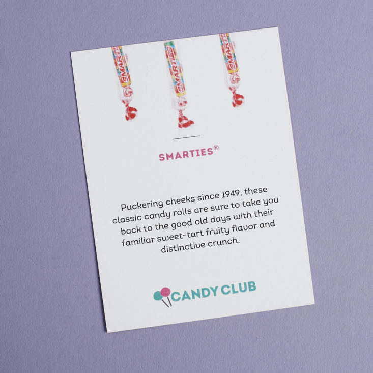 info card for smarties