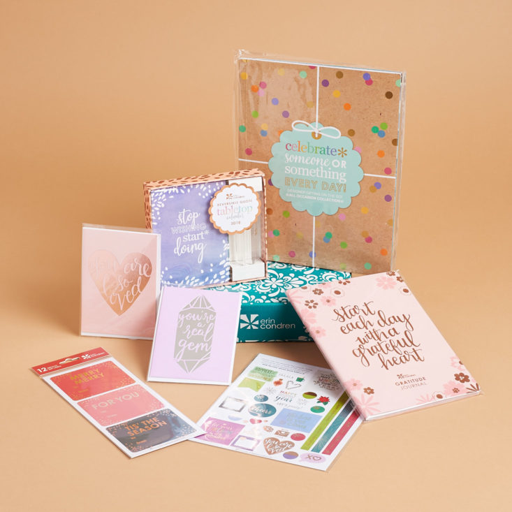 all of the items in the december 2017 erin condren season of celebration stationery subscription box