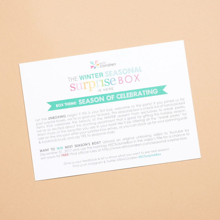info card about the erin condren season of celebration subscription box