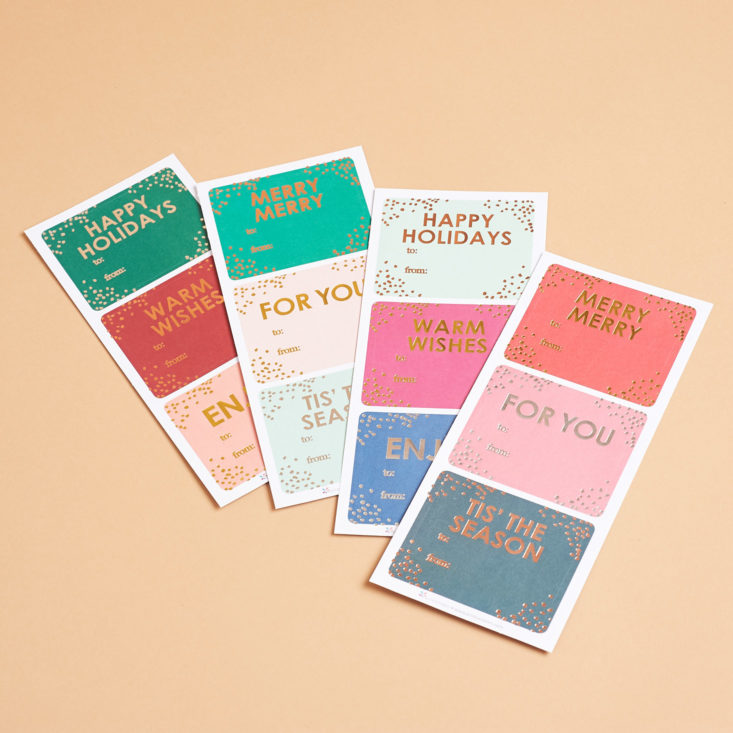 four sheets of holiday gift tags