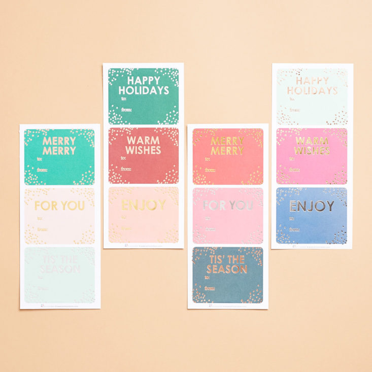 four sheets of erin condren holiday gift tag stickers