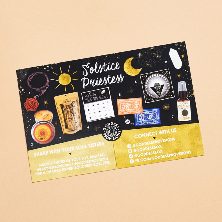 goddess provisions solstice info card and product list