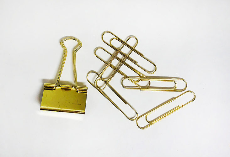 Brass Binder Clip and paperclips