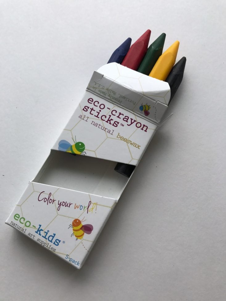 Eco-Kids Beeswax Crayon Sticks popping out of the box