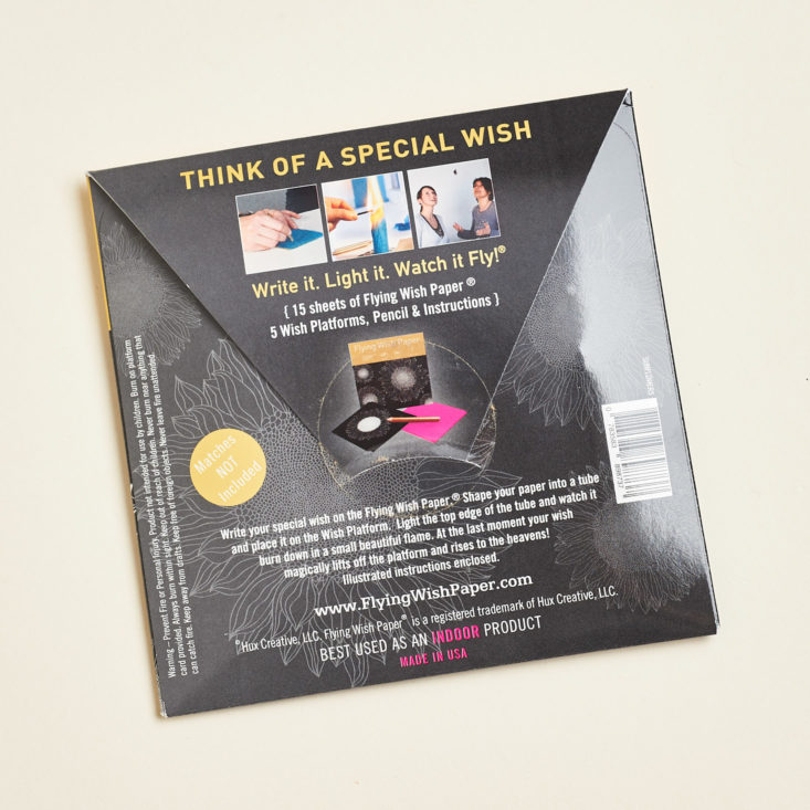 back of wishing paper package