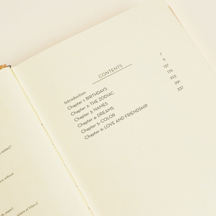 table of contents of fortune telling book