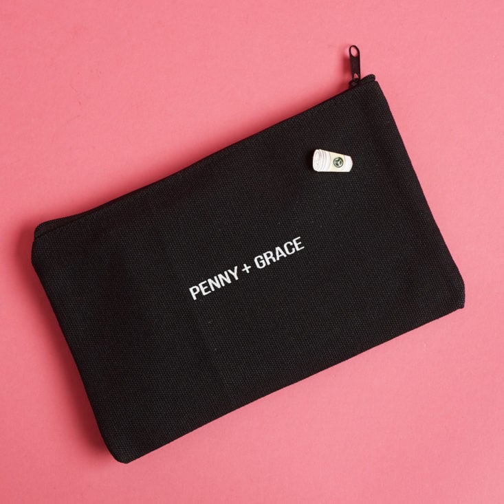 Penny + Grace gives you a black canvas pouch with each order