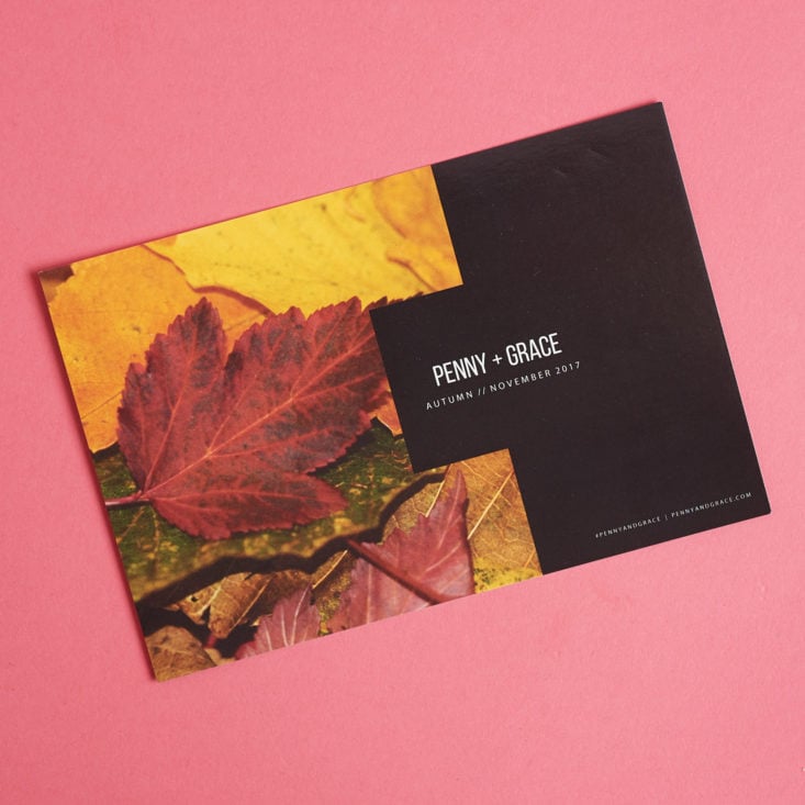 Info card for the November Penny + Grace