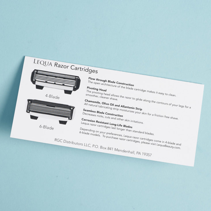 razor blade information card