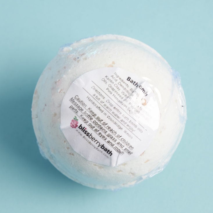 ingredients label on a white bath bomb