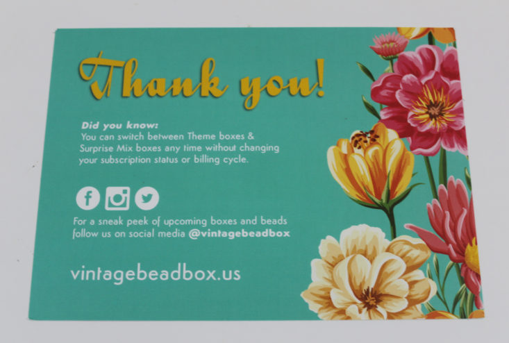 Vintage Bead Box December 2017 Booklet Back