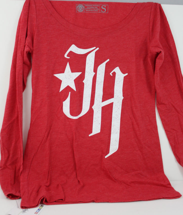 red shirt with the letters J and H on it