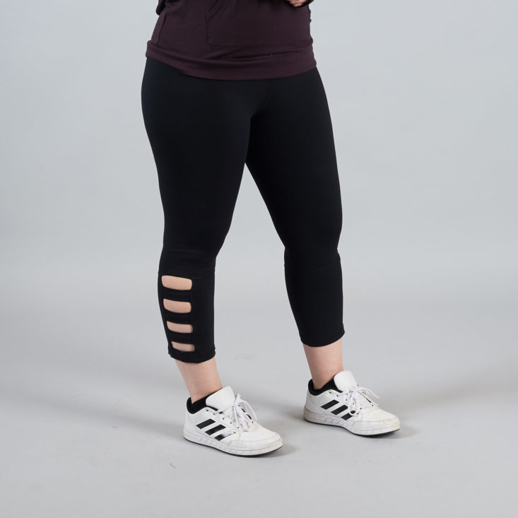 cropped leggings with ankle cutouts on a woman