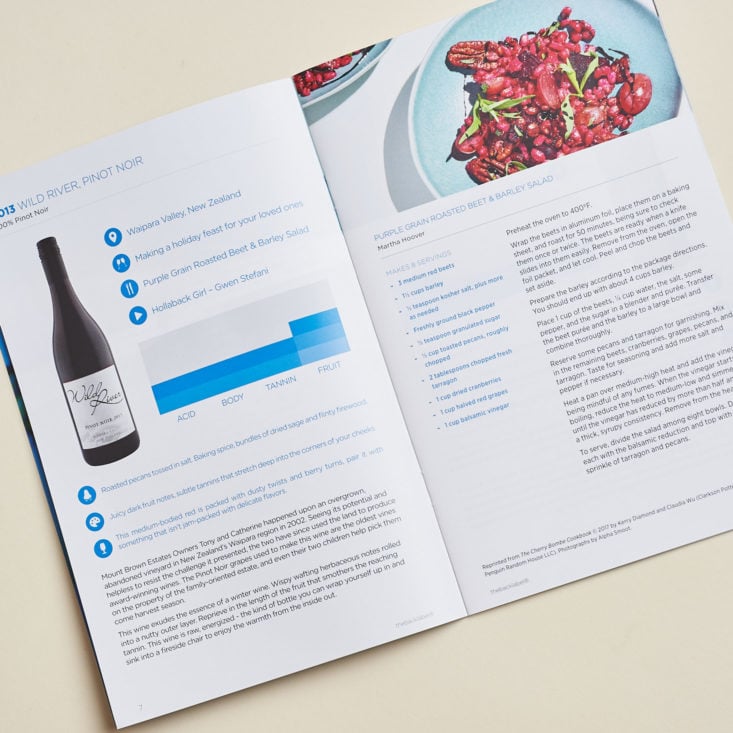 wine information in the back label booklet