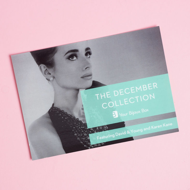 audrey hepburn inspired image on the my bijoux box info card