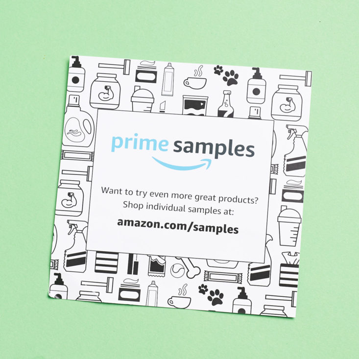 A quick info card about Prime Samples, front.