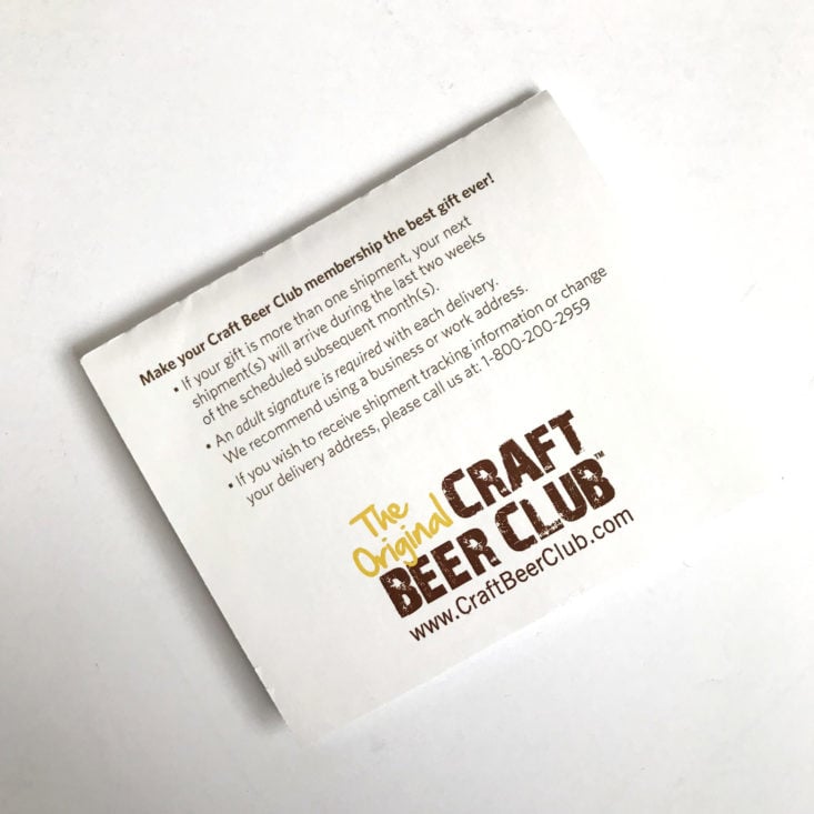 Craft Beer Club Box December 2017 - Monthly Card Back
