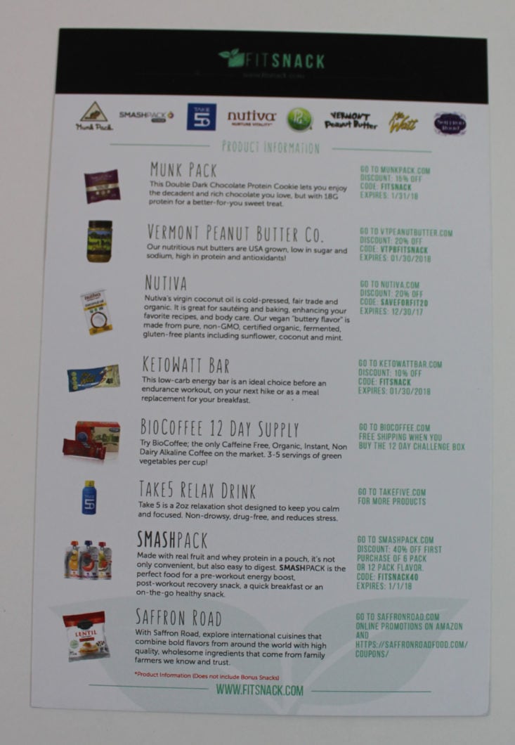 Fit Snack Box December 2017 Booklet front