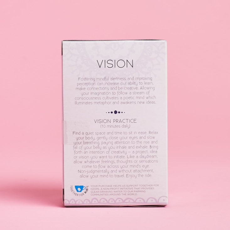 back of numi vision tea box 