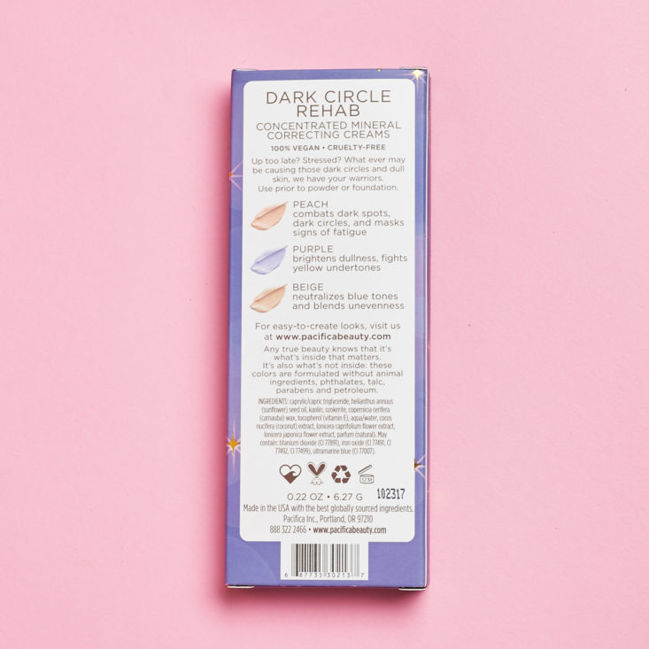 back of package of pacifica concealer