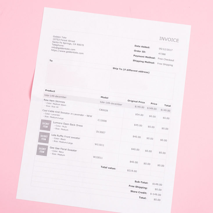 goldentote invoice
