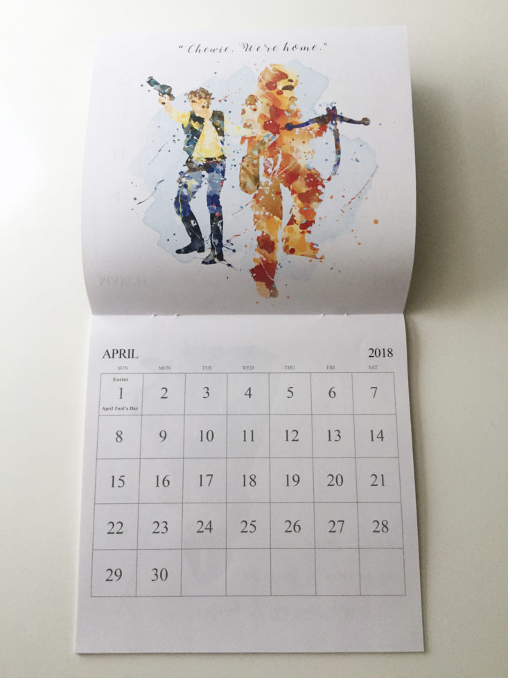 Star Wars Calendar with han solo and chewie
