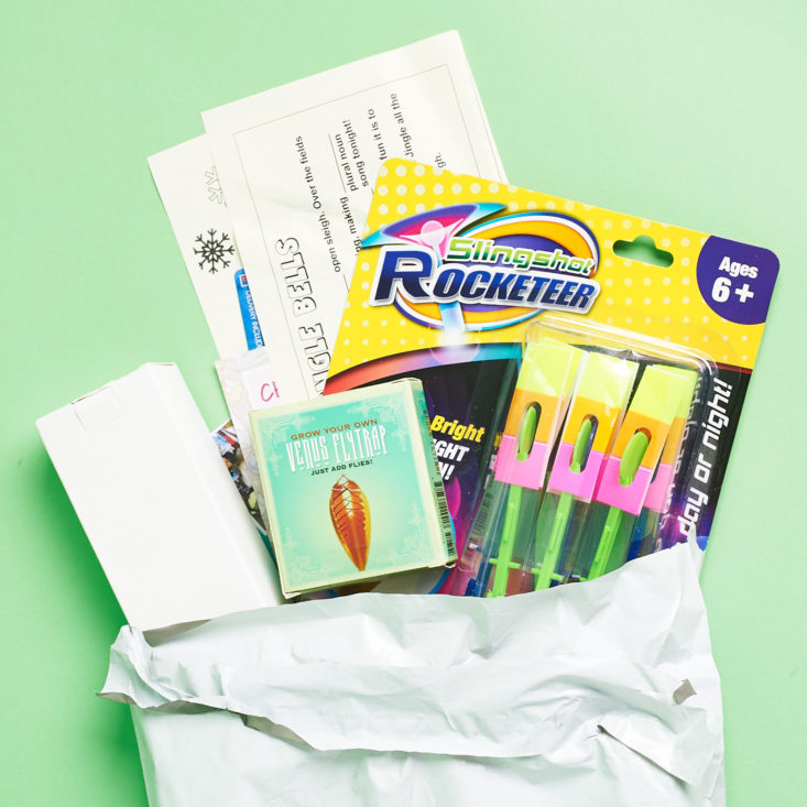 items inside the mini monthly mystery box of awesome