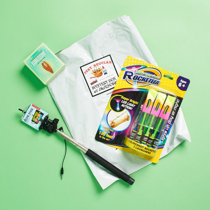 all items in the mini monthly mystery box of awesome for december 2017