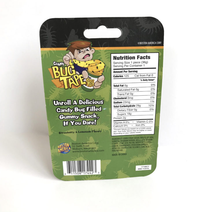 MunchPak Box January 2018 - Bugtape Gum Ingredients