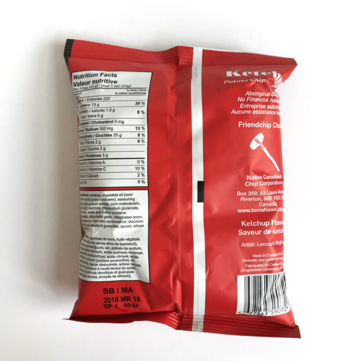 MunchPak Box January 2018 - Tomahawk Chips Ketchup Flavor Ingredients