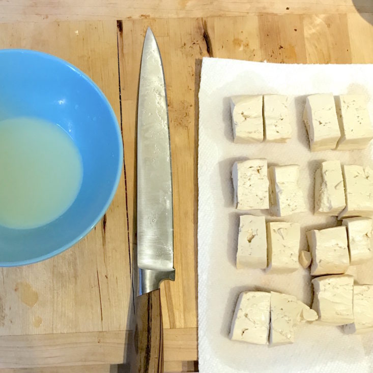 Takeout Kit December 2017 - vietnamese pho - chopping tofu