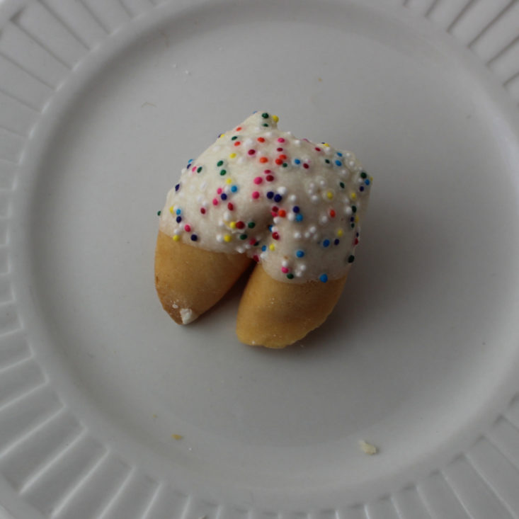 White Chocolate Covered Fortune Cookie with Rainbow Sprinkles 