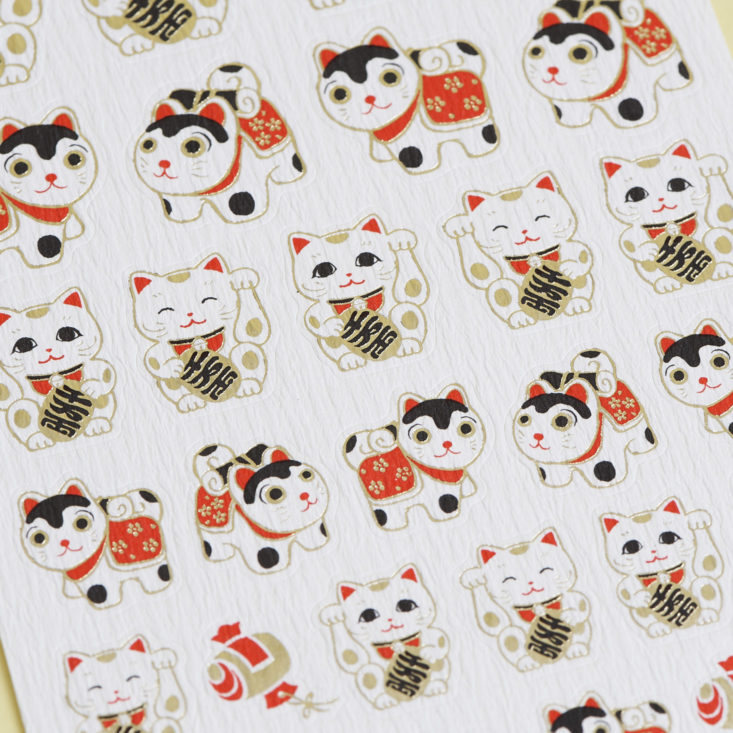 close up of maneki neko and inu hariko washi stickers