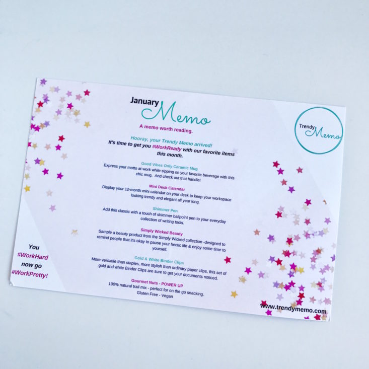 Trendy memo info card front